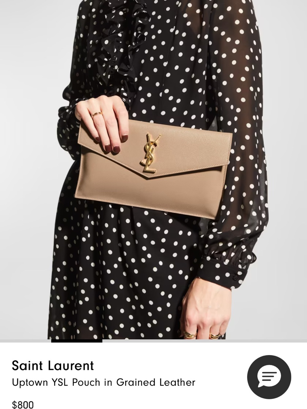 Saint Laurent Beige Envelope YSL Leather Clutch with Gold Logo - Picture 2 of 13